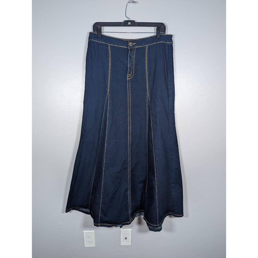 Ashley Stewart Denim Skirt 12 Maxi Flare Modest Church Southwestern